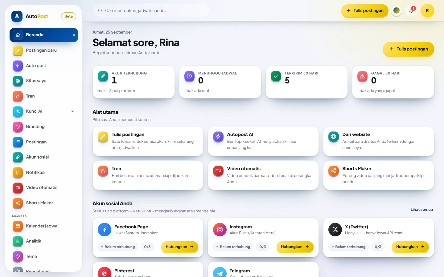 AutoPost home: account summary, schedule, and delivery updates