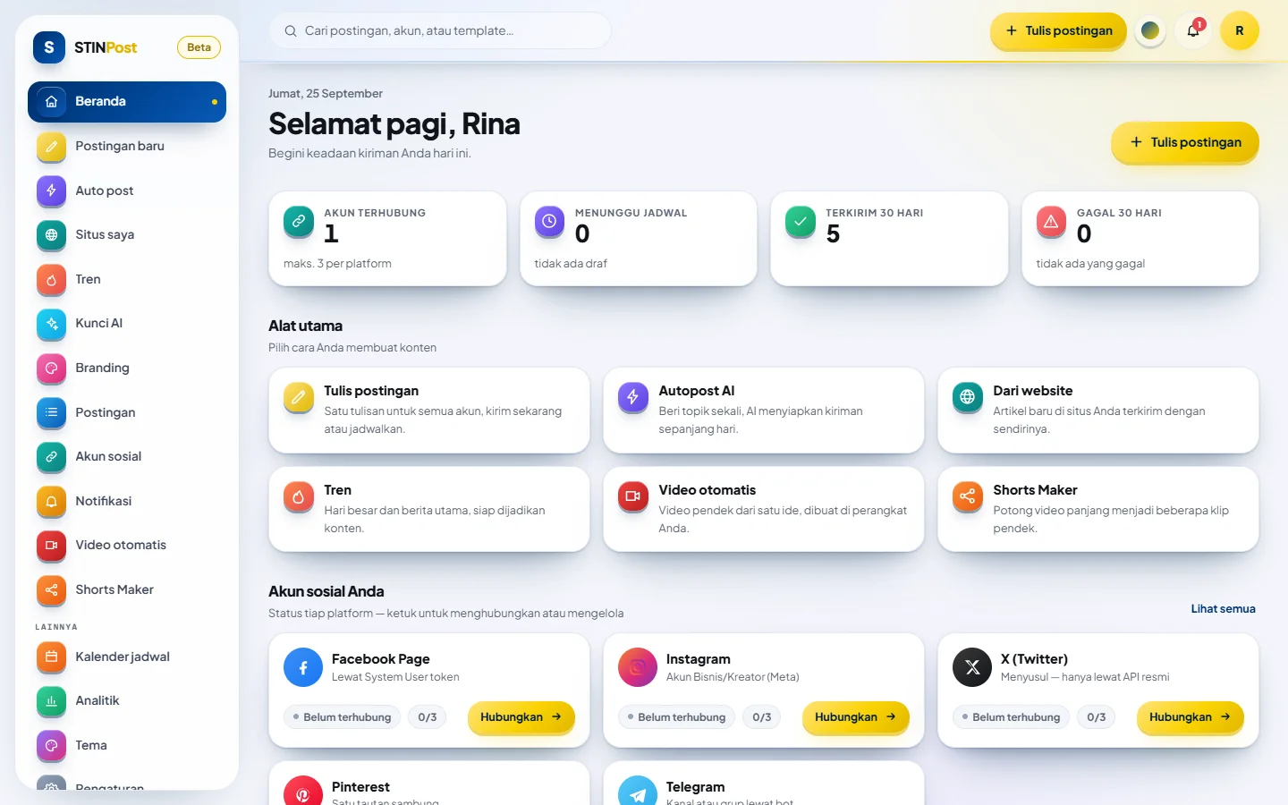 Beranda STINPost: ringkasan akun, jadwal, dan kabar kiriman