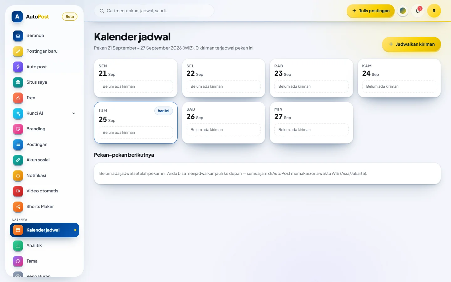 Kalender jadwal kiriman pekan ini