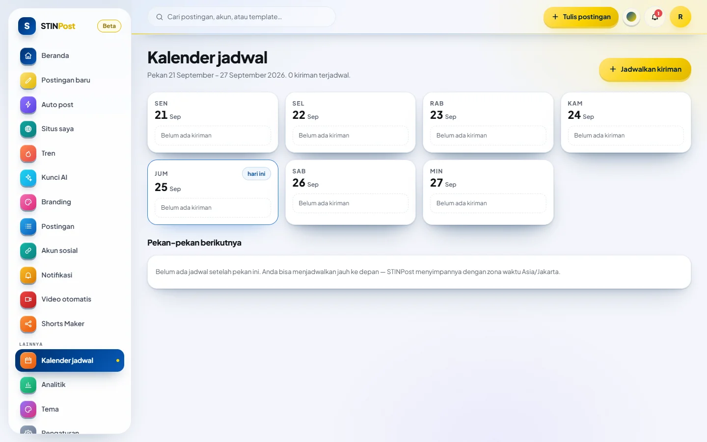 Kalender jadwal kiriman pekan ini