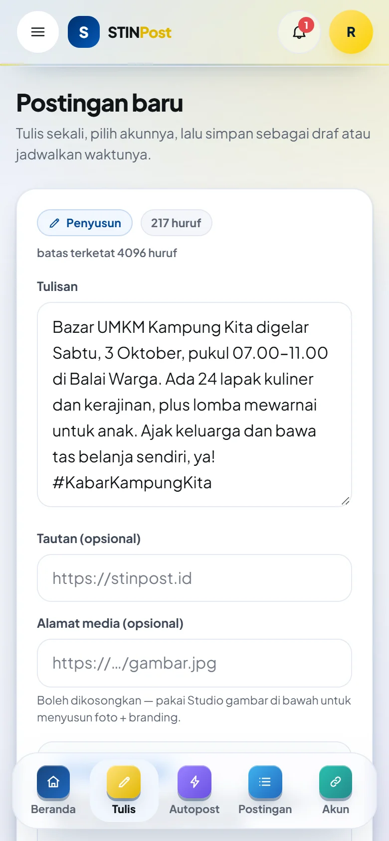 Menulis postingan dari ponsel